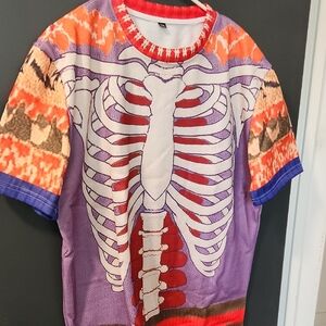 Purple and Red Skeleton Graphic Womens Short Sleeve Sweatshirt
